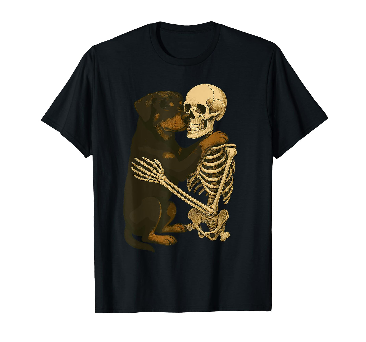 Skeleton Hugging Rottweiler T-Shirt
