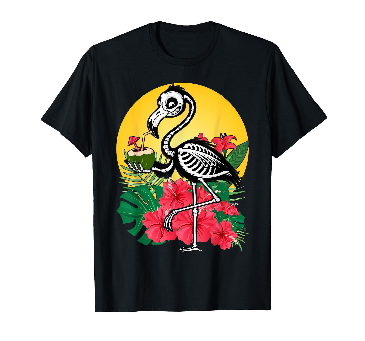 Thirsty Skeleton Flamingo Animal Tropical Bird Halloween T-Shirt
