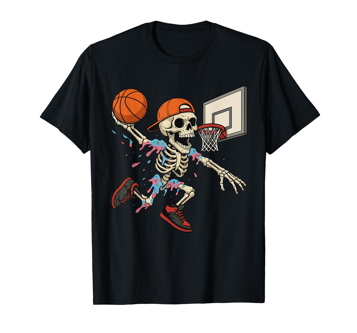 Funny Basketball Skeleton Drip Ice Cream Drip for Boys Youth T-Shirt