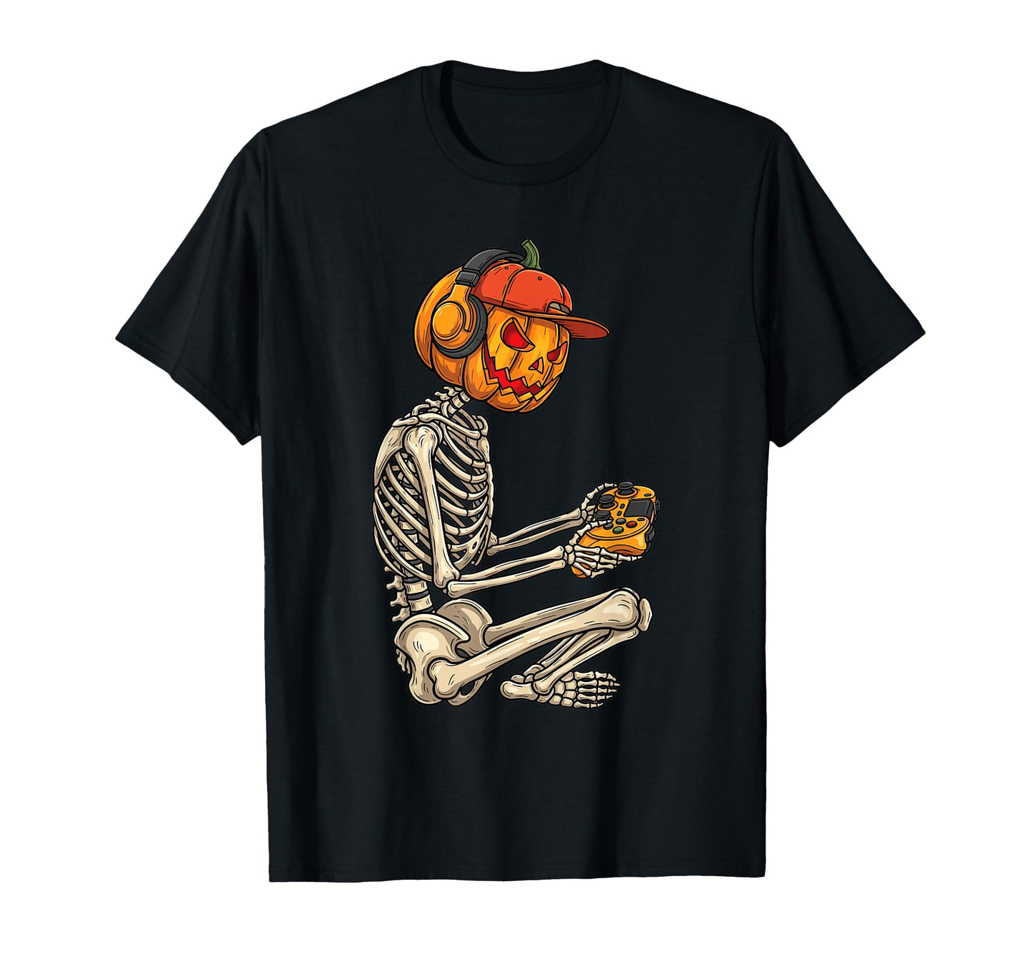 Halloween Skeleton Gamer Pumpkin Head T-Shirt
