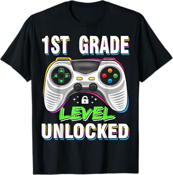 1st Grade Level Unlocked Gamer First Day Of School Boys T-Shirt