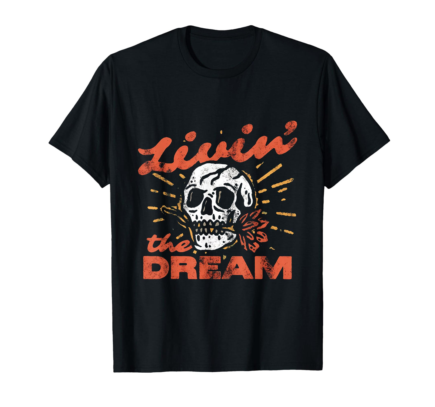 Boho Livin' The Dream Vintage Distressed Skull Retro Grunge T-Shirt
