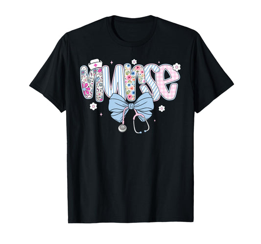 Coquette Nurse Preppy Floral Nurse Back to School T-Shirt