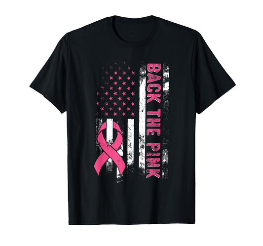 Back The Pink Us Flag Breast Cancer Awareness Women Men Kids T-Shirt