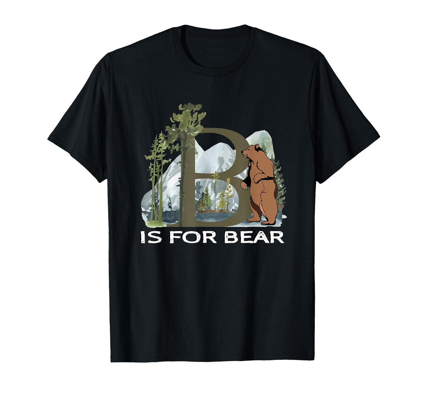 Brown Bear Animal Watercolor Nature Lover Alphabet Letter B T-Shirt