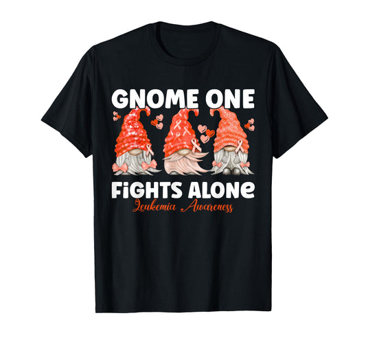 Gnome One Fights Alone Orange Leukemia Awareness T-Shirt