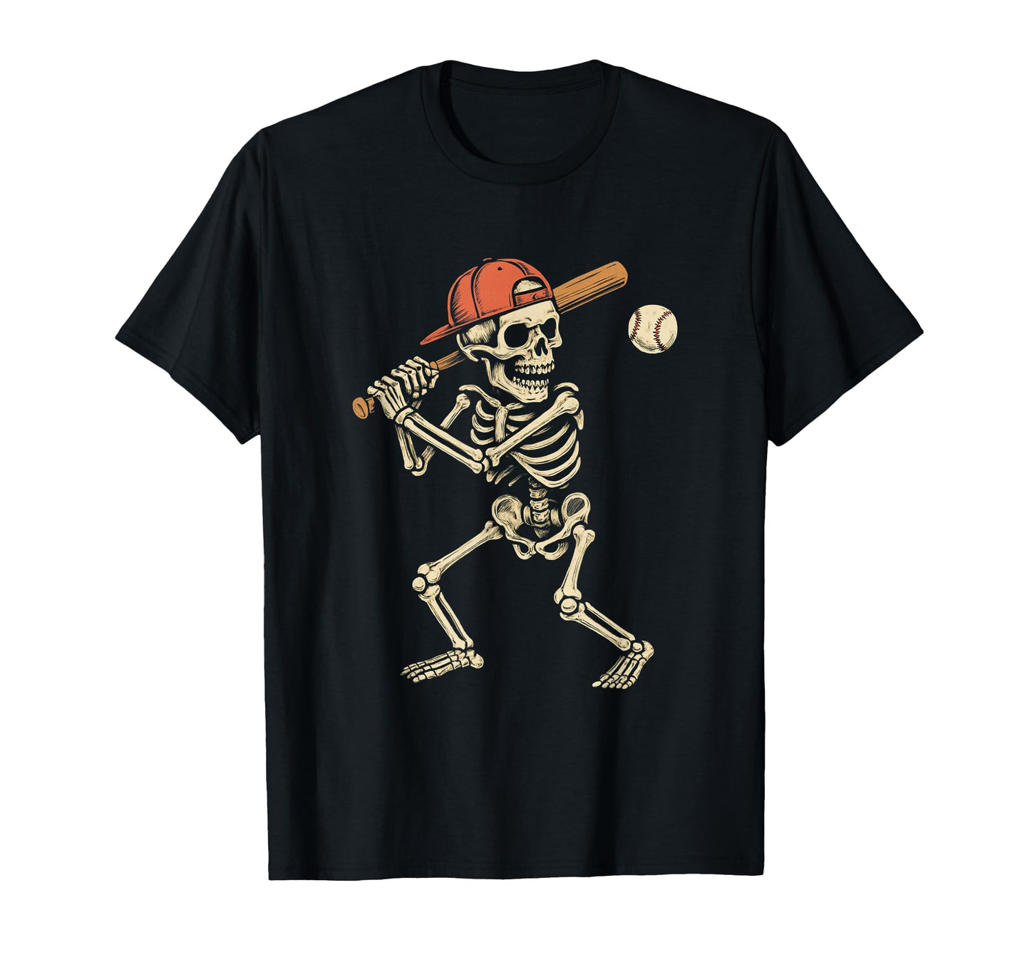 Skeleton Baseball Bat Funny Halloween Art for Baseball Lover T-Shirt
