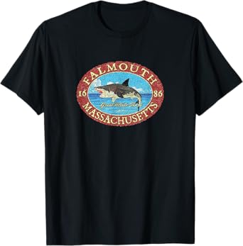 JCombs: Falmouth, MA, Great White Shark and Sea T-Shirt