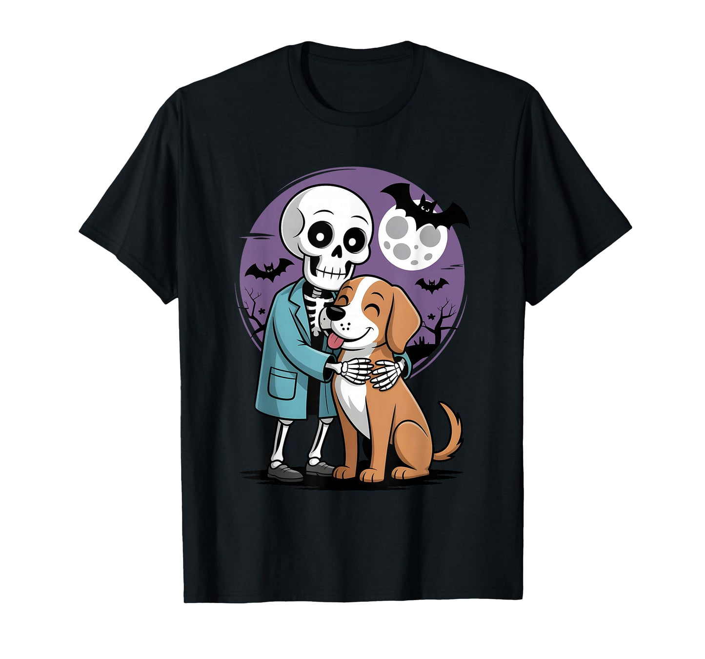 Skeleton Hugging Dog Funny Vet Dog Lover Halloween Men Women T-Shirt