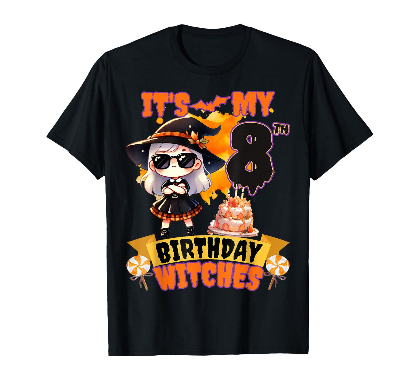 Kids 8th Birthday Cute Witch 8 Years Old Bday Party Girls T-Shirt