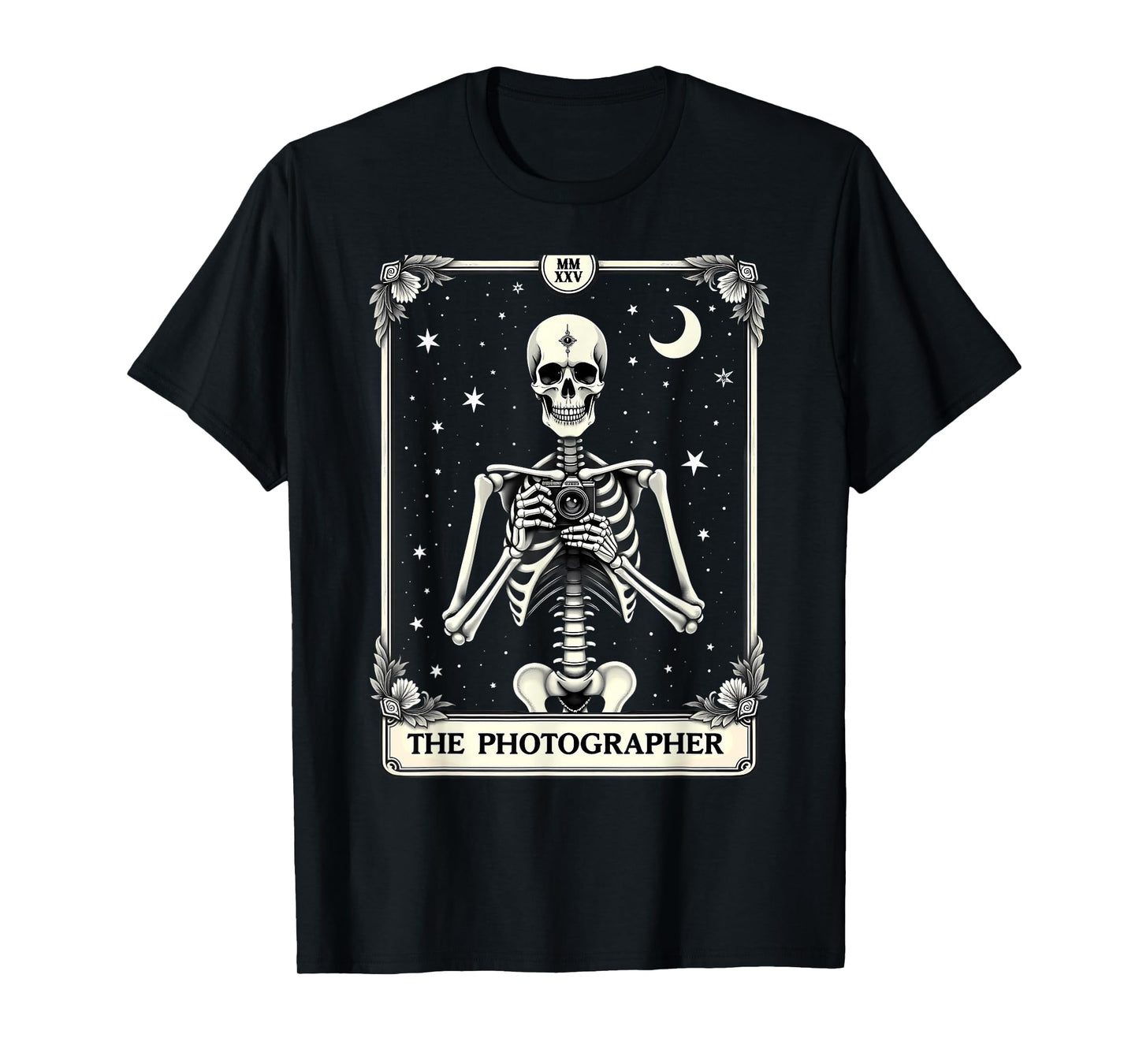 Gothic Tarot Card Cameraman The Photographer Skeleton T-Shirt
