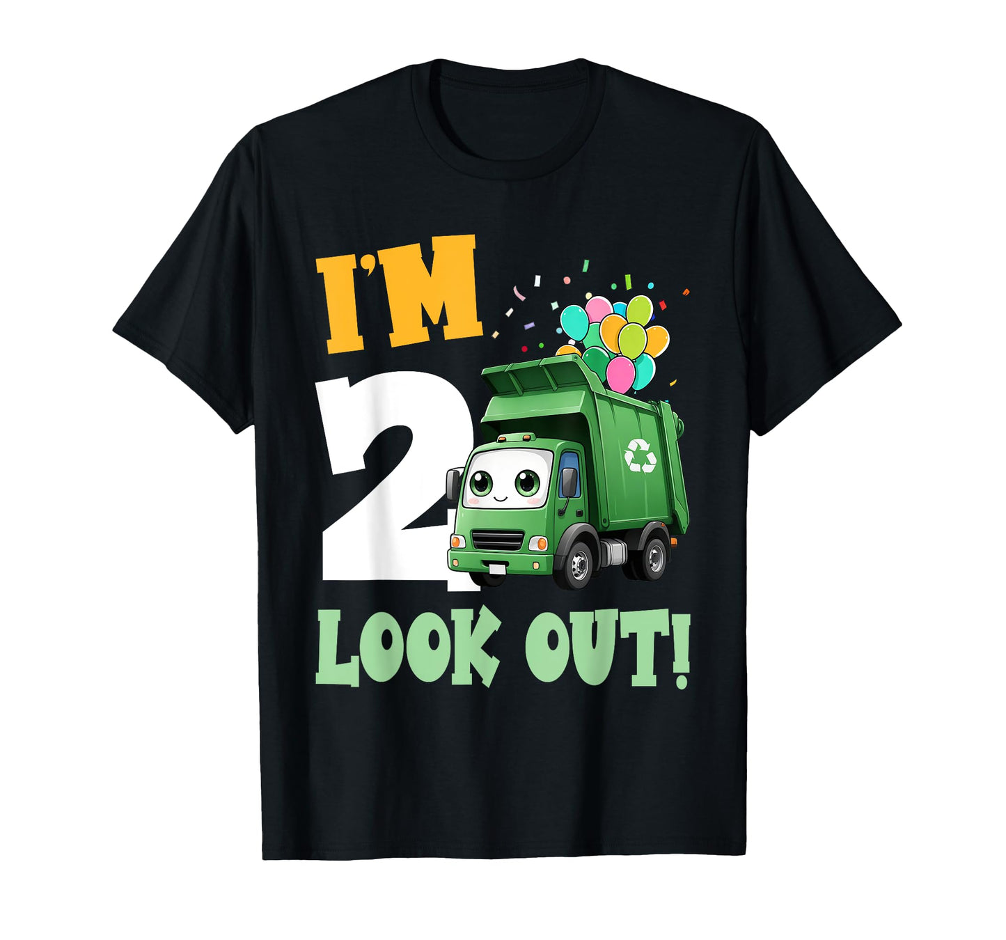 2nd Birthday I'm 2 Look Out Garbage Truck Bday Boys Kids T-Shirt