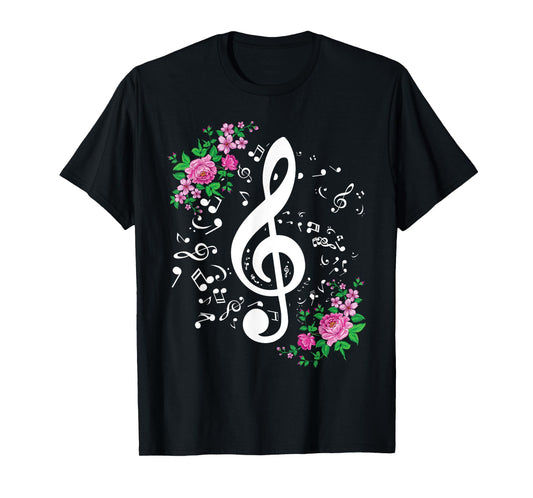 Cut Music Notes Clef Teacher,musical Notes and Flowers T-Shirt