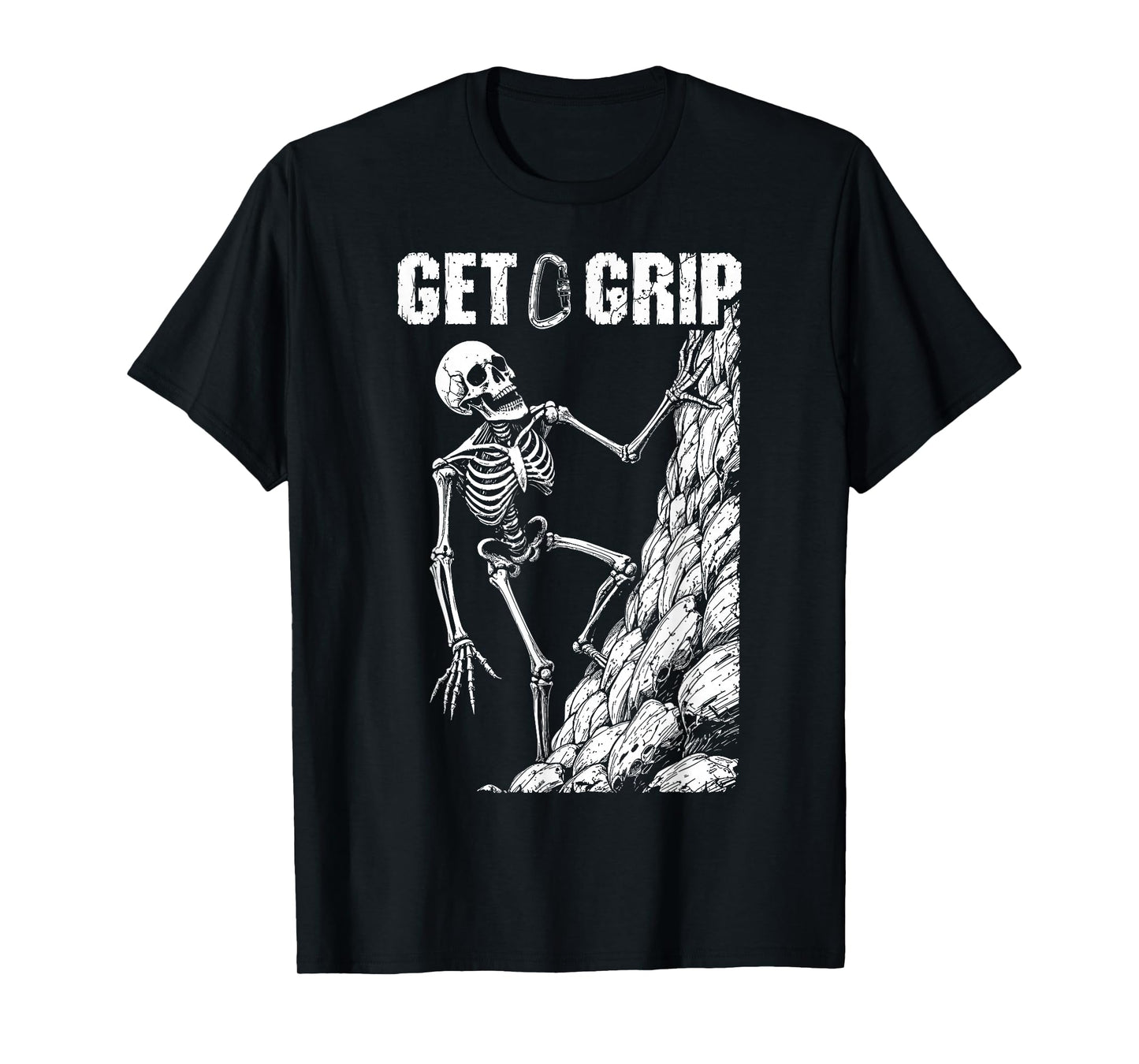 Rock Climbing Climber Skeleton Get A Grip Halloween Climbers T-Shirt