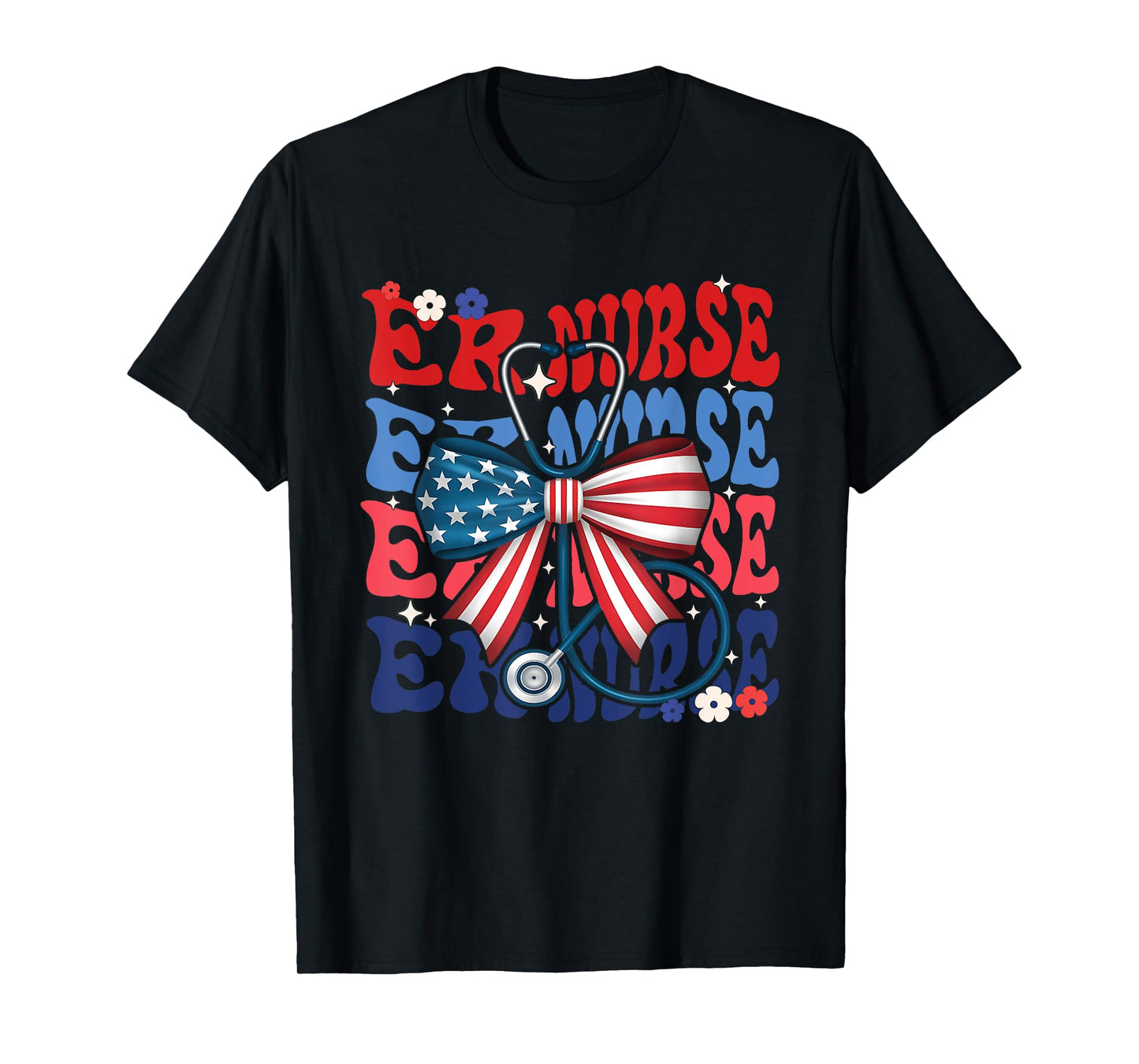 4th of July ER Nurse Retro Groovy T-Shirt