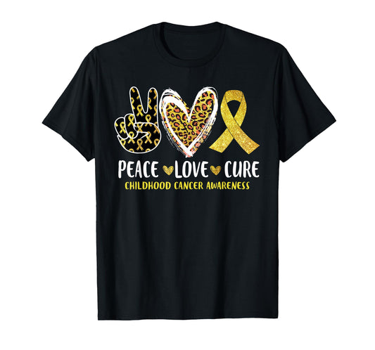 Peace Love Cure Childhood Cancer Awareness Leopart Heart T-Shirt