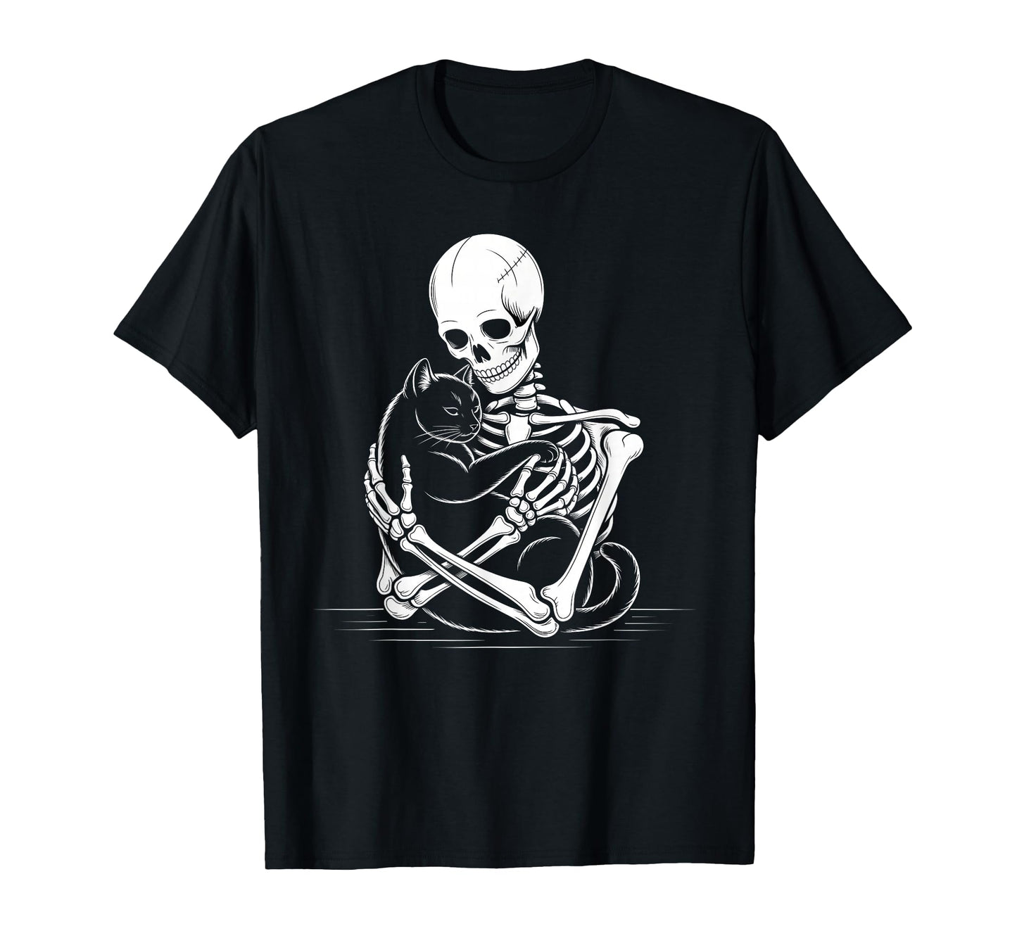 Skeleton Hugging Cat Halloween Cat Lover Cat Mom Dad T-Shirt