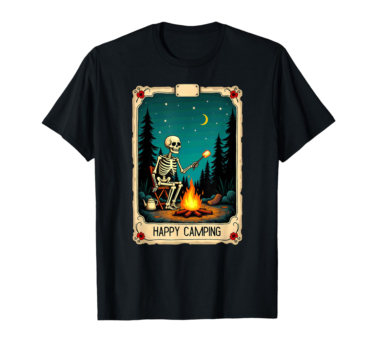 Gothic Tarot Card Skeleton Happy Camping T-Shirt