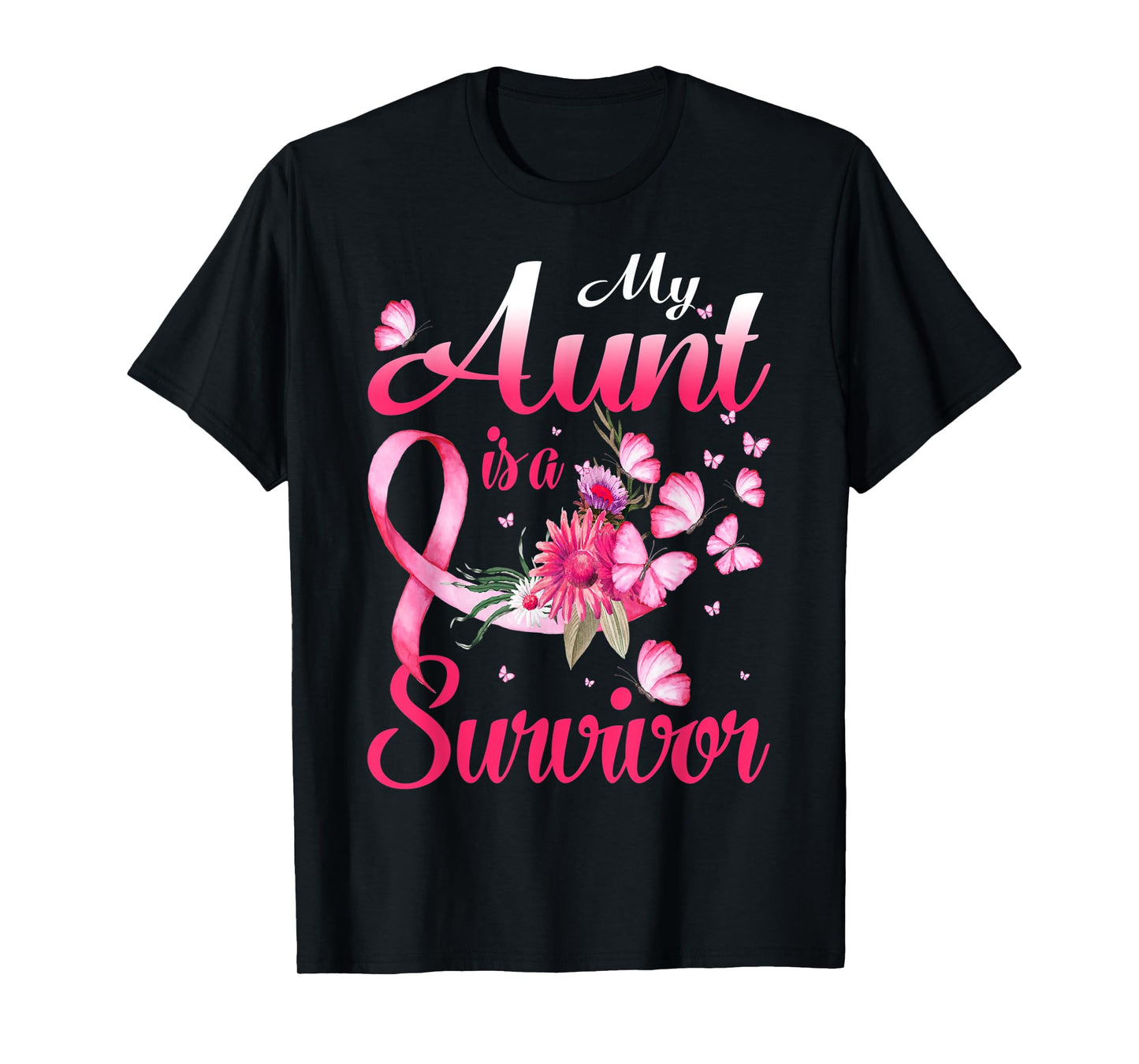 My Aunt Is A Survivor Butterfly Breast Cancer Awareness T-Shirt