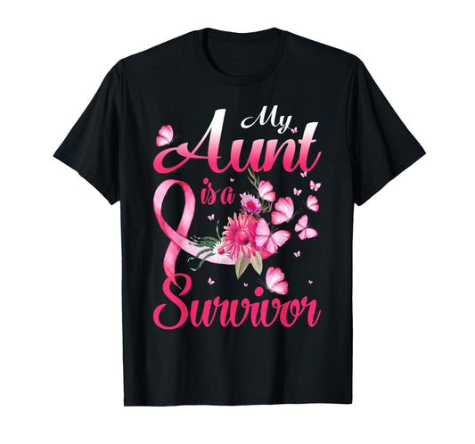 My Aunt Is A Survivor Butterfly Breast Cancer Awareness T-Shirt