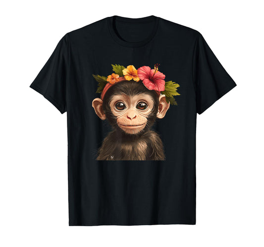 Cute Monkey With Flower Crown T-Shirt