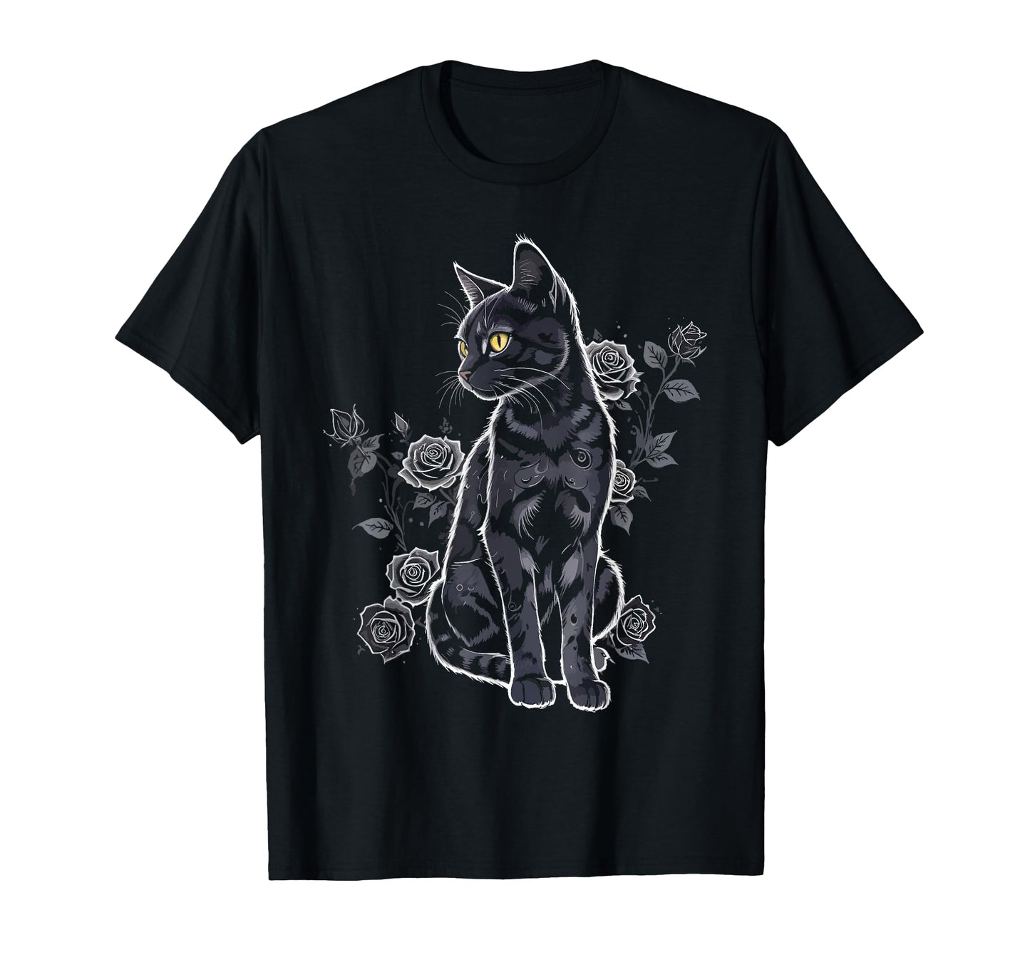 Black Roses Alt Aesthetic Nu Goth Teen Goth Cat T-Shirt for Men Women Girls Kids
