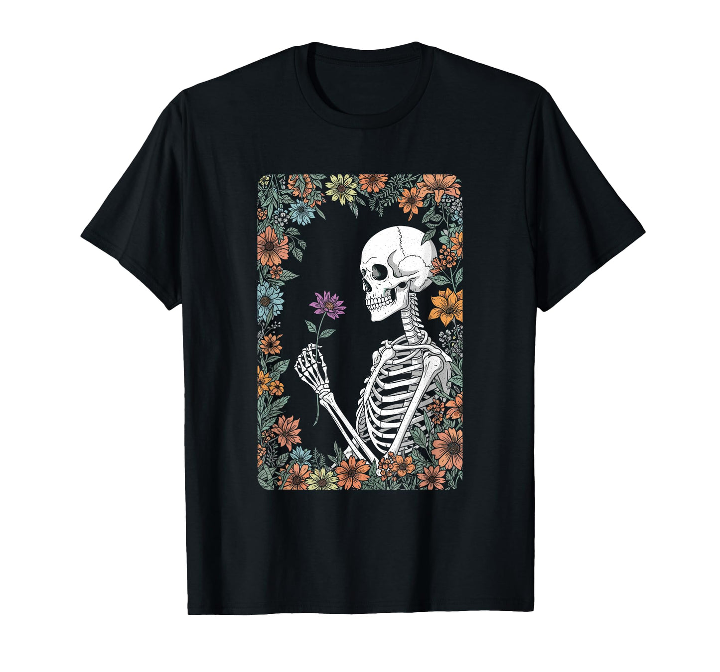 Skeleton Holding Flower Funny Halloween Costume tee T-Shirt