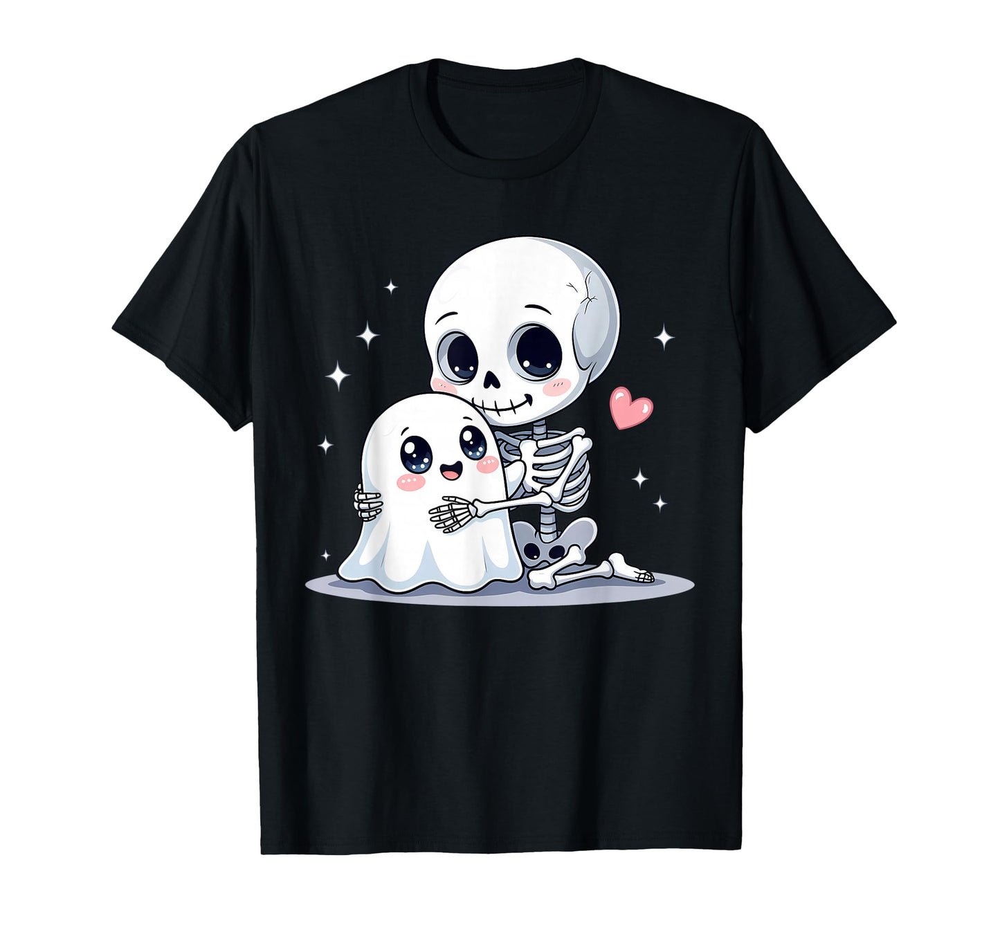 Cute Skeleton Hugging Ghost Halloween Spooky Season T-Shirt