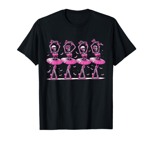 Cute Halloween Dancing Skeletons Breast Cancer Awareness T-Shirt