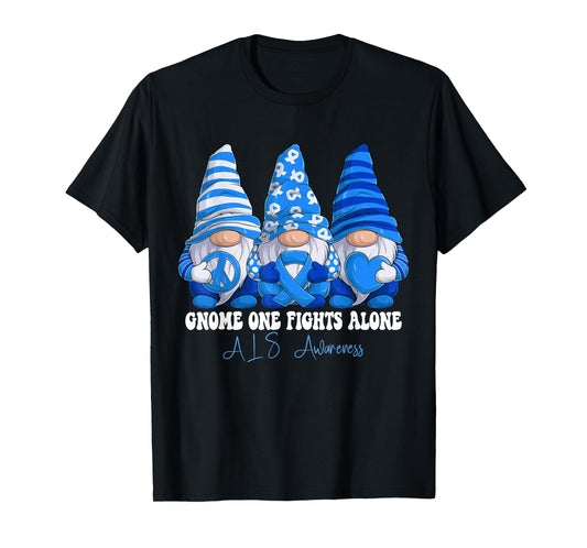 ALS Awareness Month Blue Ribbon Gnomies Support T-Shirt
