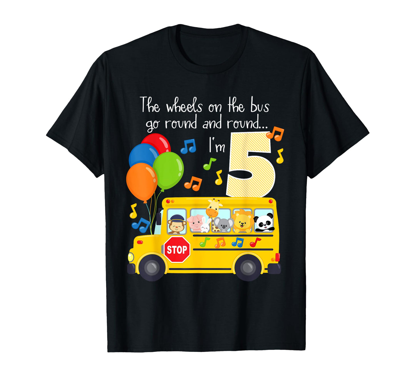The Wheels On The Bus 5th Birthday 5 Yrs Old Family Matching T-Shirt