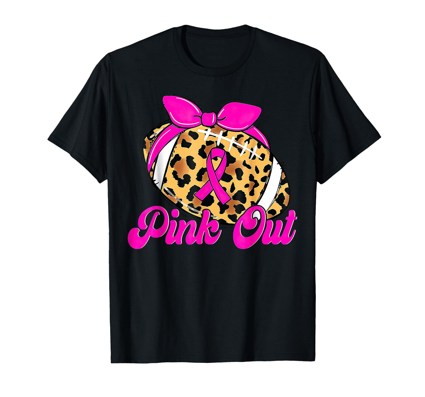 Breast Cancer Ribbon Pink Out Football Pink Ribbon Leopard T-Shirt