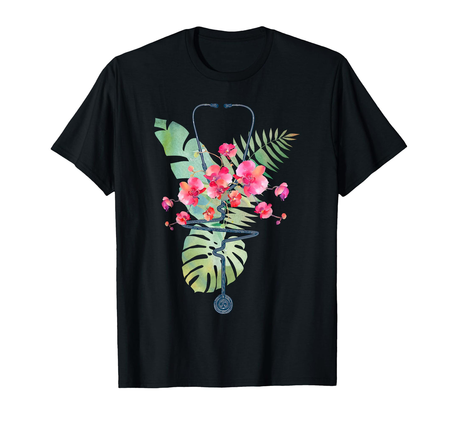 Stethoscope Tropical Flowers Summer Aloha Hawaii RN Nurse T-Shirt
