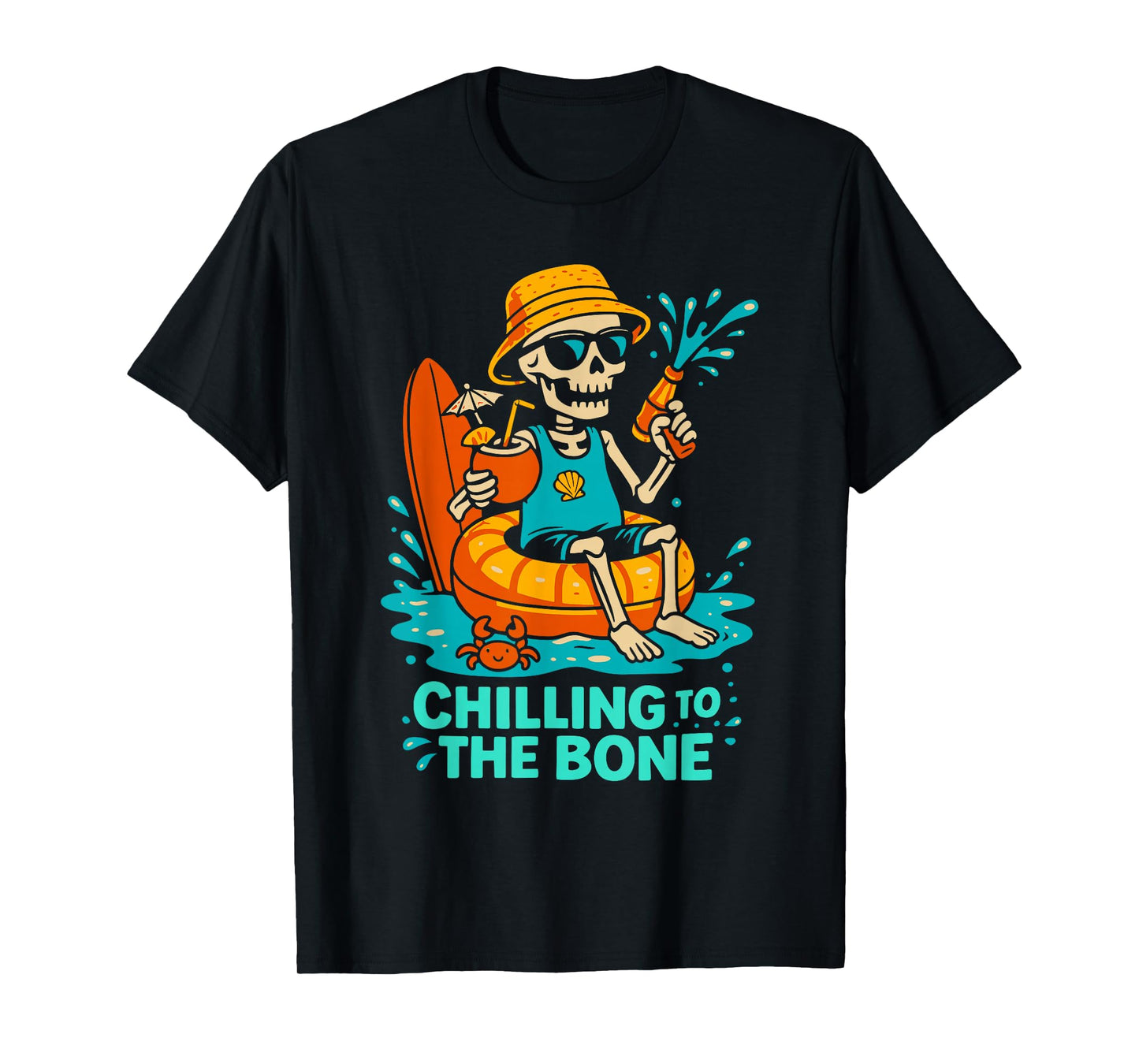 Funny Chilling to Bone Skeleton Float Halloween Cool Humor T-Shirt