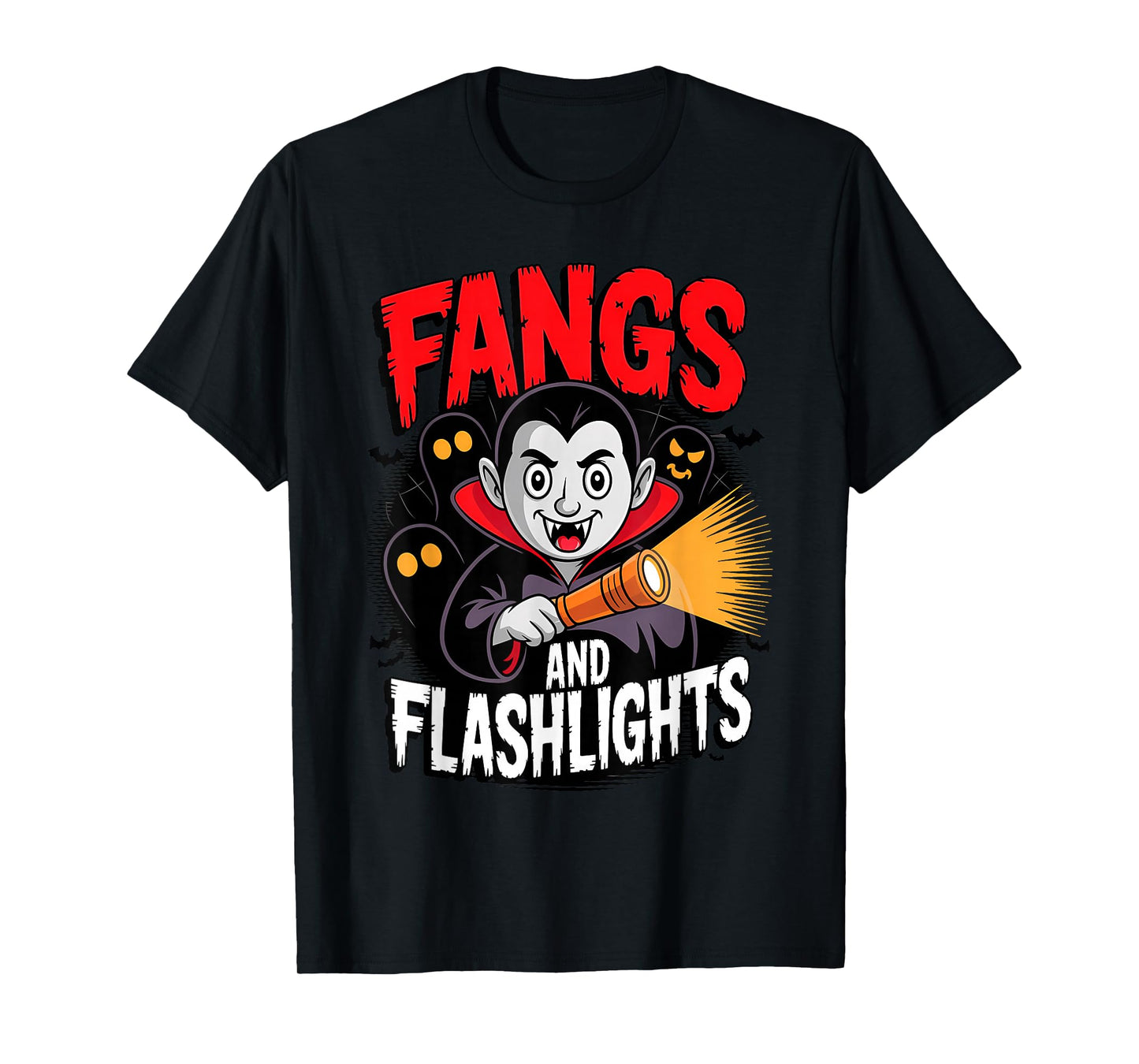 Fangs and Flashlights Vampires Ghost Hunting Halloween T-Shirt
