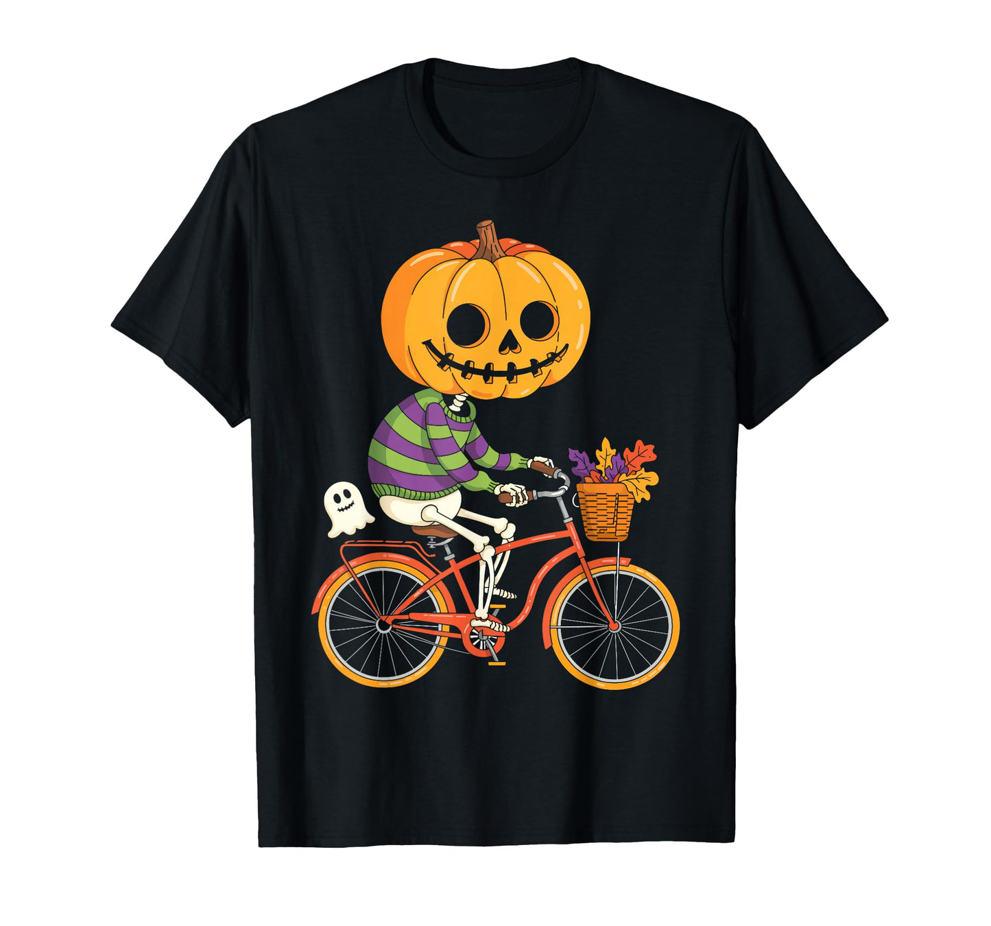 Halloween Skeleton Riding Vintage Bicycle Pumpkin Costume T-Shirt