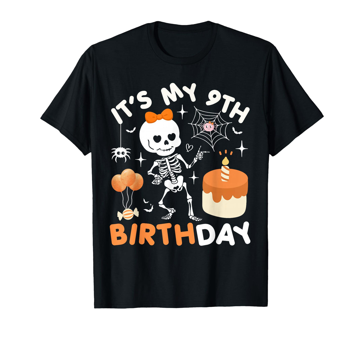 Its My 9th Birthday Funny Halloween Skeleton Birthday 9 Girl T-Shirt