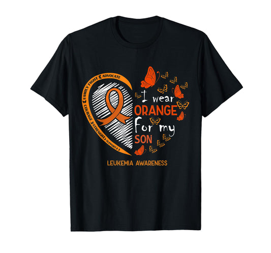 I Wear Orange For My Son Butterfly Leukemia Cancer Awareness T-Shirt