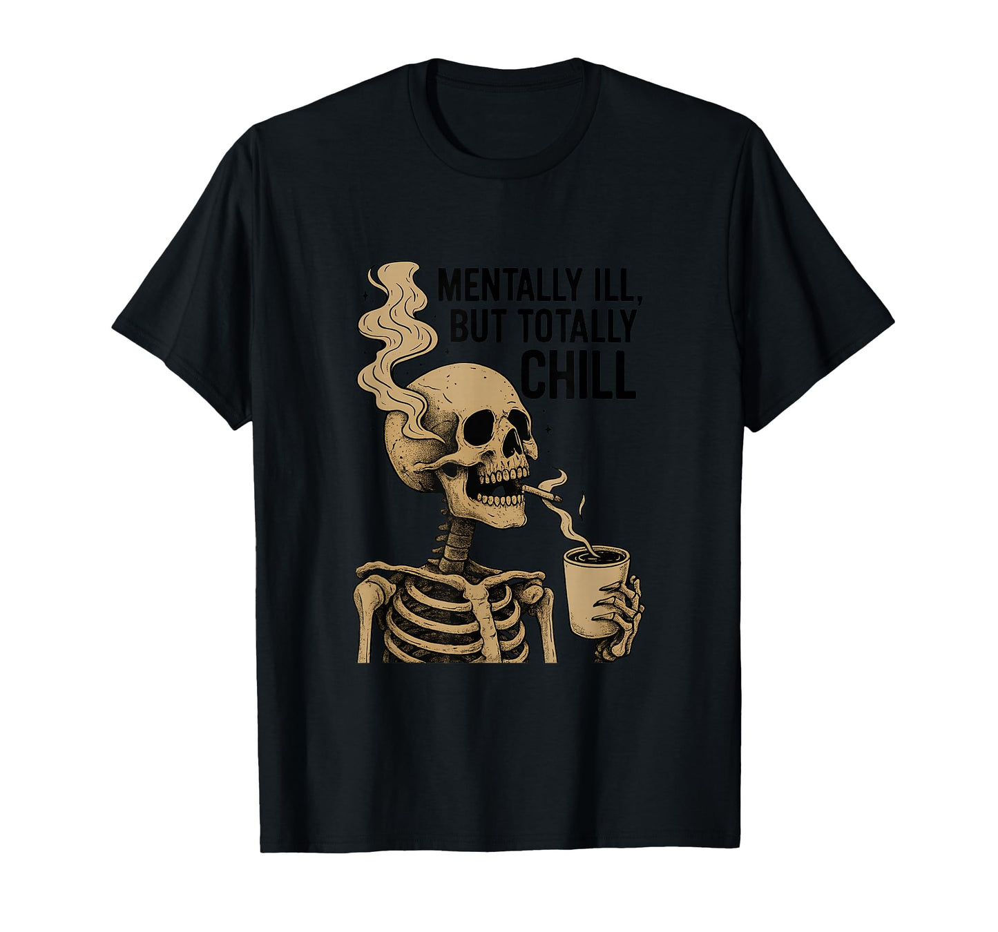 Skeleton Drinking Coffee Halloween Gothic Spooky Design T-Shirt