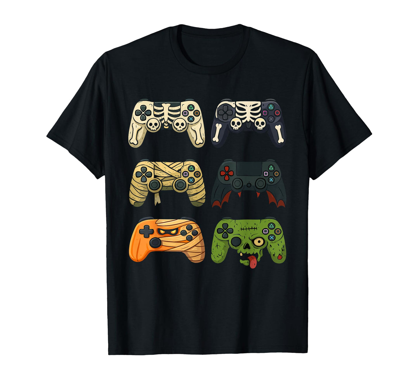 Halloween Skeleton Funny Spooky Gaming Controllers Boys Kids T-Shirt