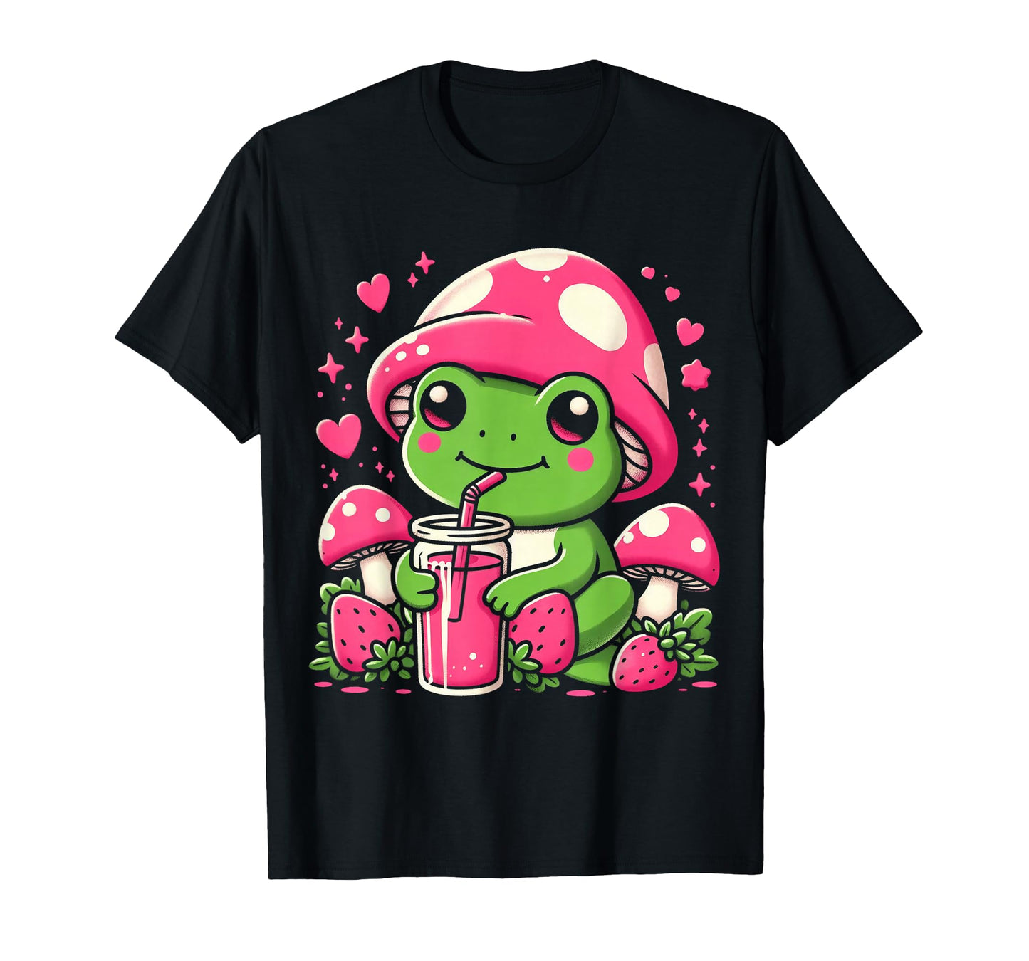Kawaii Frog & Mushroom Tee - Strawberry Lover T-Shirt