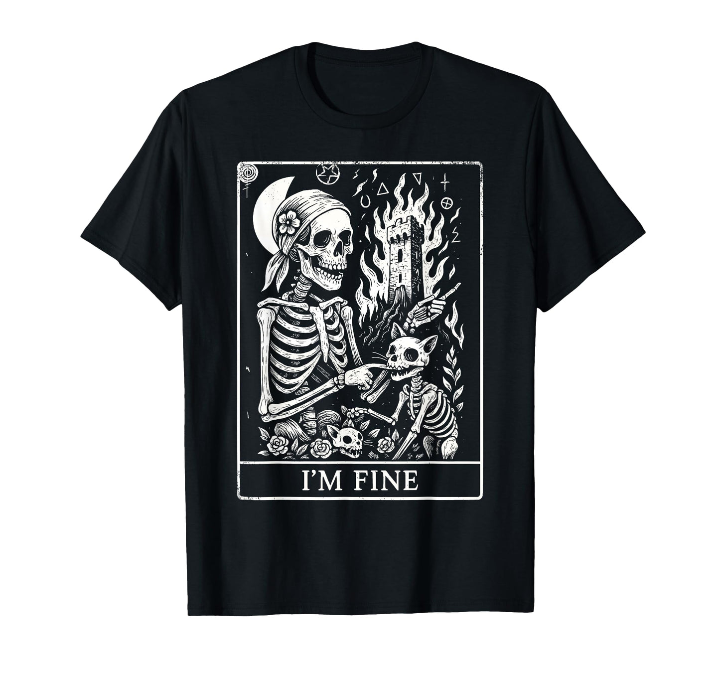 I'm Fine Skeleton Shirt Woman Skeleton Cat Funny Halloween T-Shirt