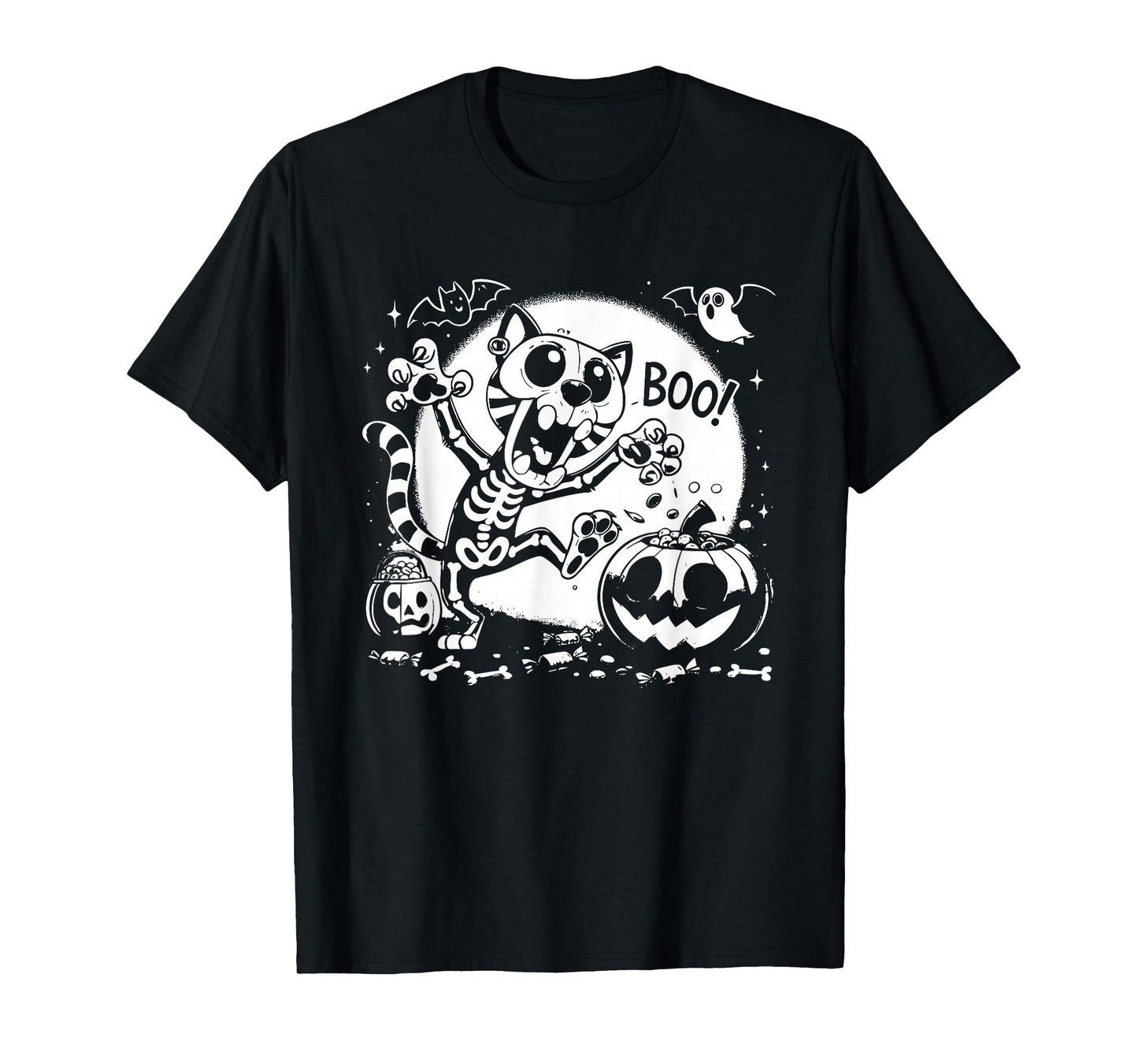 Funny cat Skeleton Saying Boo for Halloween Parties T-Shirt