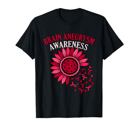 Flower Ribbon Brain Aneurysm Awareness Month Support Graphic T-Shirt