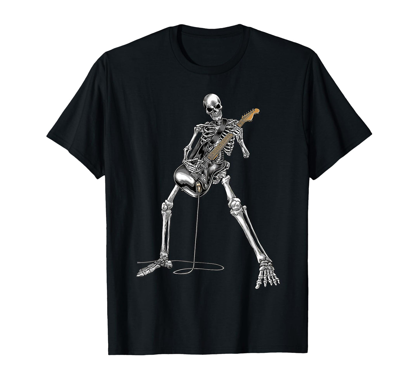 Happy Skeleton Guitar Guy Spooky Halloween Rock Band Concert T-Shirt