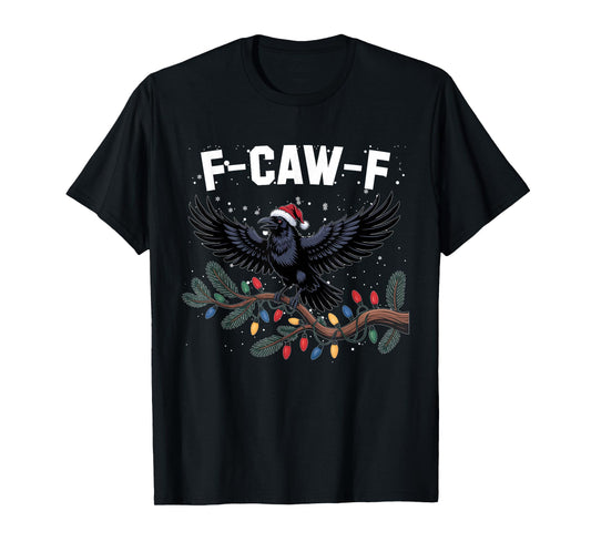 Crow F-CAW-F Black Bird Gothic Christmas Lights Santa Hat T-Shirt