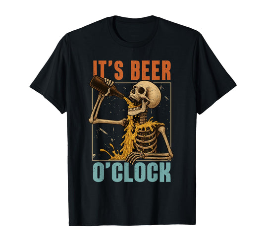 Beer Lover Day Drinking Team Skeleton It's Beer O'clock T-Shirt