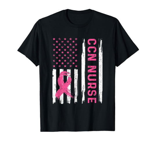 CCN Nurse American Flag Nurse Breast Cancer Awareness T-Shirt