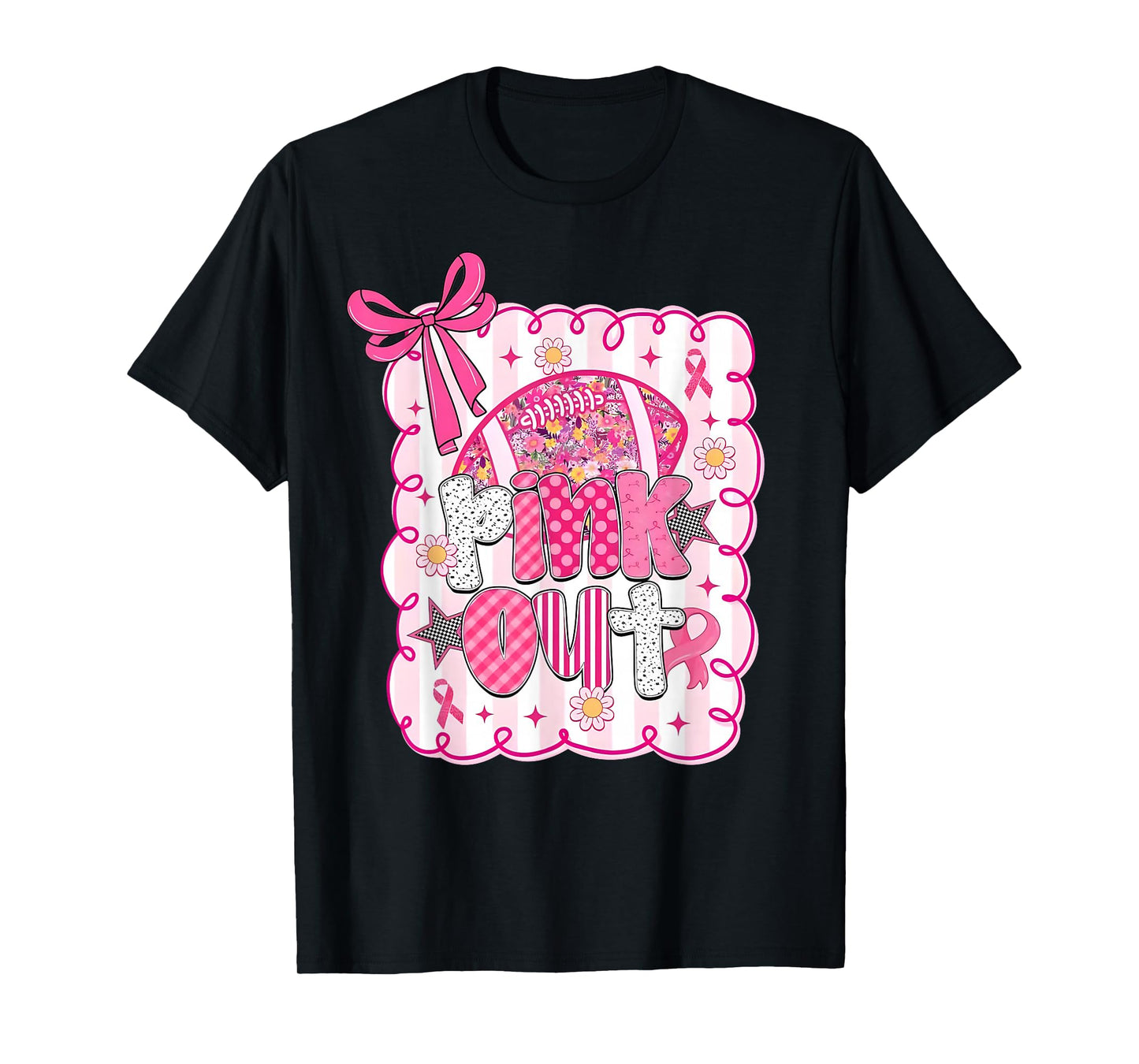 Pink Out Breast Cancer Football Coquette Bow Mom Girls Women T-Shirt