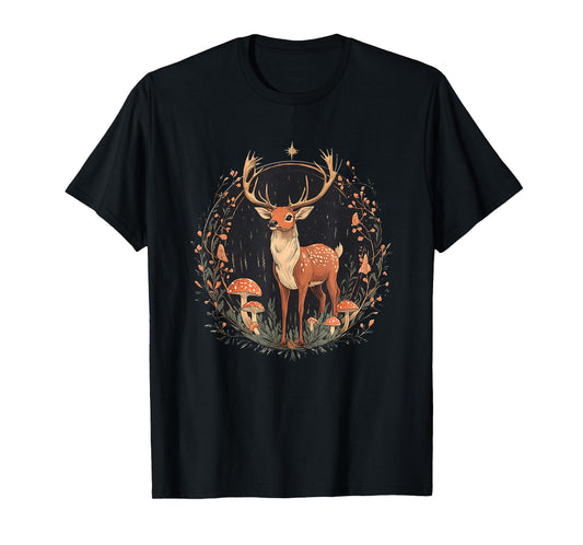 Cute Deer With Mushrooms - Cottage Core T-Shirt
